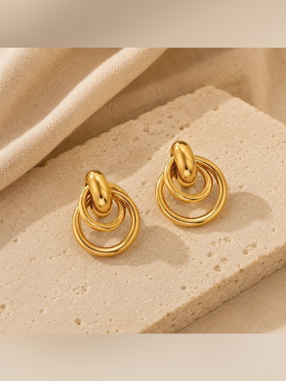 18k Plated Gold Multi-Ring Drop Earrings - Elegant Women’s Jewelry